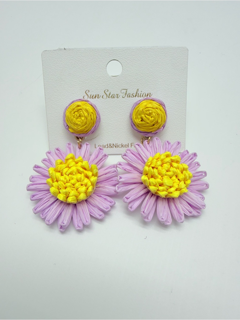 Lavender & Yellow Daisy Drop Earrings